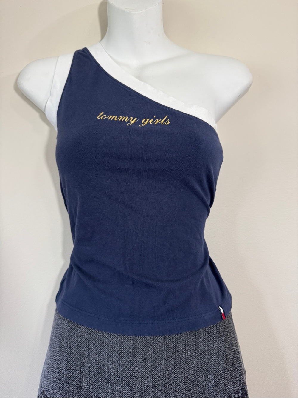 Tommy Girls Y2K Off the Shoulder Navy Baby Tee